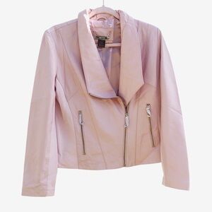 Women's baby pink leather moto jacket